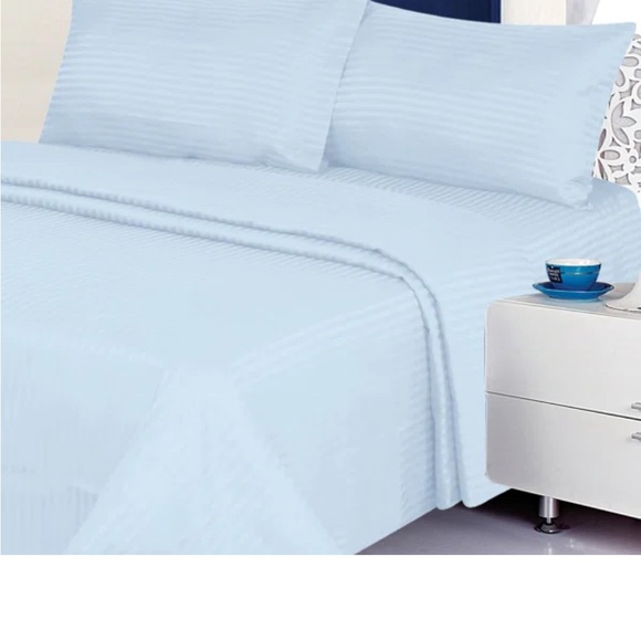NEW ! Pkg never opened. !! Egyptian Cotton Sateen Striped Sheet Set -blue - Picture 4 of 6